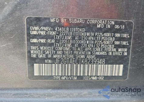 2019 Subaru Crosstrek Premium z USA, uszkodzony, nr VIN JF2GTAEC1K8239948